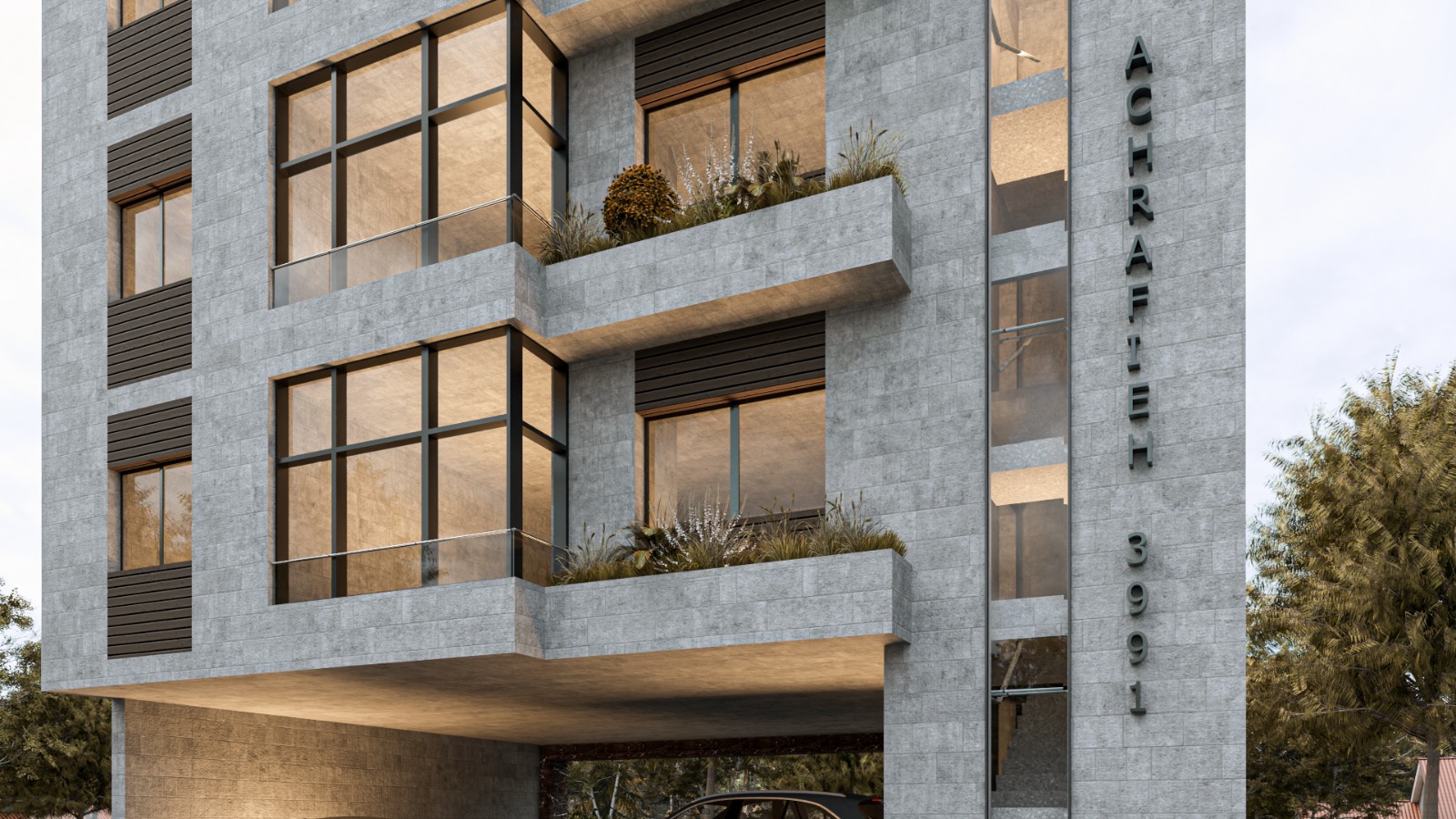 Stone facade, corner windows and planted terraces of Ashrafieh 3991
