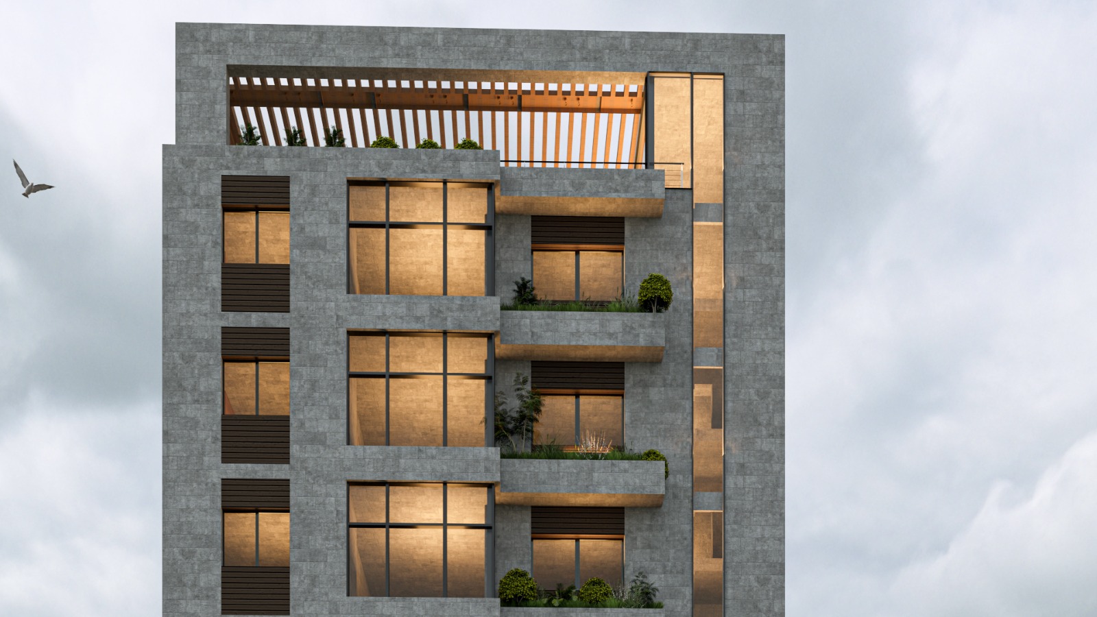 Rooftop timber pergola and upper floors of Ashrafieh 3991